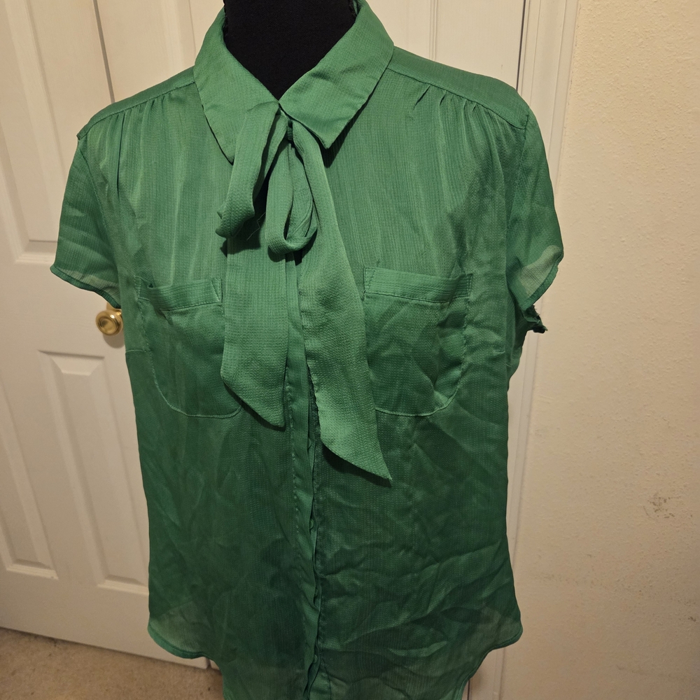 Green Women's Blouse with Bow Tie Option